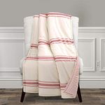 Lush Decor Farmhouse Stripe Reversible Throw, Single, 50" W x 60" L, Red - Classic Modern Rustic Charm - Cozy Soft Single Pinstripe Print Blanket