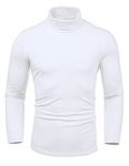 Amussiar Men's Turtleneck Pullover Top Slim Fit Basic Shirts Lightweight Long Sleeve T-Shirts White