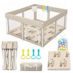 Foldable Baby Playpen with 4 Handle Rings, 30 Ocean Balls, Net Basket and Mat, 50"x50" Portable Collapsible Play Yard for Indoor and Outdoor Use