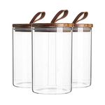 Argon Tableware Scandi Storage Jars with Leather Loop Lids - 1000ml - 3 Pack - Modern Round Organisation Container Glass Jar for Kitchens, Pantry, Bathrooms, Utility Rooms