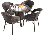 Jiomee Furniture™ Outdoor-Indoor Patio Rattan Wicker Stackable Garden Furniture 4 Seater Chair & Table Set with Glass Top (Dark Brown)