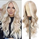 SAPPHIREWIGS 13×4 Body Wave Lace Front Wig for Women Highlight Ash Blonde with White Tips Pre Plucked Hairline Long Wavy Synthetic Wigs for Daily Party Use 26inch…