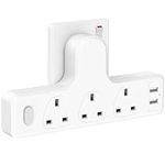 Multi Plug Adapter, 3 Way Extension with 2 USB Extension Socket, Lomertes Wall Multiplug Adaptor Plug Slots with Switched Electrical Extender 13A 3250W UK 3 Pin for Home, Office, Kitchen