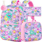 16" Backpack for Girls, 3Pcs Girls Smile Face Bookbag with Lunch Box，Waterproof Lightweight Kids Backpacks Set for Kindergarten/Preschool/Elementary School (Emoji)