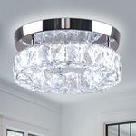 Mini Modern Crystal Chandeliers Flush Mount Ceiling Light Fixture Led Small Chandelier for Hallway Foyer Kitchen Closet 6500 K