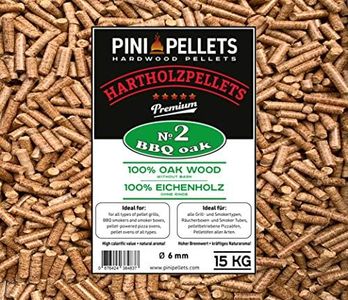 PINI Grill Pellets 15 kg – Wood Pellets 100% Oak No2 for Grilling, Smoking, Smoking Also for Pellet Operated Pizza Ovens
