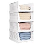 4 Pack Folding Closet Organizers Storage Box, Stackable Storage Bins, Plastic Drawer Basket Closet Storage for Wardrobe Cupboard Kitchen Bathroom Office White-4L