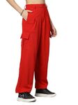 UZARUS Women's Relax Fit Cargo Trouser 4 Pockets Baggy Pants (XXL, RED)