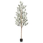 SOGUYI Artificial Olive Tree, 7FT Tall Faux Silk Plant with Natural Wood Trunk and Lifelike Fruits for Home Office Decor - Indoor Fake Potted Tree, 1 Pack