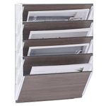 TQVAI Wall Hanging File Organiser 5 Tier Wooden Magazine Rack A4 Paper Holder Wall Mounted Document Storage Organizer, White/Grey