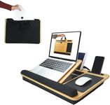 CARLA HOME Bamboo Laptop Lap Desk with Cushion, Angle Adjustable Laptop Computer Stand Bed Desk, Portable Lap Desk w/Handles, Tablet & Phone Holder, Mouse Pad & Shields Heat (Black Sleeve Case Bag)