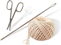 SpitJack Meat Trussing Needle, Butcher's Cooking Twine and Utility Scissors Bundle for Whole Hog, Pig, Chicken and Turkey. 7 Inch Needle, 185 Feet of Cotton Kitchen String with Snip Shears