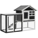 PawHut 48" Weatherproof Wooden Rabbit Hutch with Slant Roof and Screened Outdoor Run, Grey