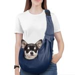 Pawaboo Small Dog Sling Carrier, Reversible Hands Free Dog Sling Carrier for Small Dogs Cats, Puppy Slings Carriers with Adjustable Strap Buckle & Safety Harness, Puppy Essentials, Navy Blue