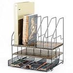 YIUTERA Desk Organiser Drawer, 2-Tier File Organiser, Filing Tray 5 Vertical File Holders Multifunction Desktop Organizer Desk Organizers for Home Office