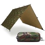 AQUAQUEST Safari Waterproof Camping Tarp - Lightweight Sun Shade or Rain Fly - Camping Essentials for Hiking, Backpacking & Hammock, 10 x 10 ft, Woodland Camo