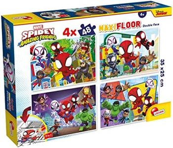 Lisciani - MARVEL Puzzle Maxifloor Spidey Amazing Friends - 4x48 Pièces - 35x25 cm - Pour Enfants dès 4 ans - Puzzle Double Face 2 en 1 - Verso A Colorier - Jeu Educatif de Réflexion & patience