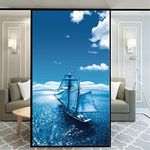 Xijier Non Adhesive Decorative Privacy Frosted Window Film Sail The Sea Pattern Glass Door Window Covering Window Decals Window Sticker for Home Office 60x160cm(23.6"x63")