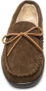 Minnetonka Men's Pile Lined Moccasin Slippers with Hard Soles, 9, Autumn Brown