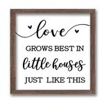 FINGERINSPIRE Love Grow Best In Little Houses Art Sign Solid Wood Bedroom Sign with Arylic Layer 7x7 Inch Large Hangable Wooden Frame for Living Room Decor