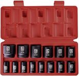 EPAuto 1/2-Inch Drive Metric Shallow Impact Socket Set, Cr-V, 6-Point, 14 Sockets