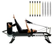 WINDFOOT Pilates Reformer Machine Equipment with 4X22LB Springs & 5X11LB Cords for Home Workout, Foldable Pilates Equipment with Jump Board for All Level Users (Black)