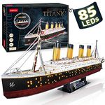 CubicFun LED 3D Puzzle Christmas Titanic Ship Gifts 3D Puzzles for Adults RMS Toys Model Kits 34.6 in, Difficult Watercraft Jigsaw Family Puzzle 3D & Cruise Desk Decor Gifts for Women Men, 266 Pieces