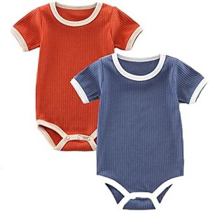 Jimonda Baby Bodysuit, Baby Girls Boys Onesie,Gender Neutral Baby Clothes,Organic Cotton,Pack of 2 (Orange&Blue, 0-3 Months)