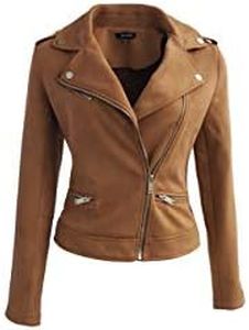 ODCOCD Faux Suede Jacket for Women Long Sleeve Zipper Up Casual Outwear, Coffee, Medium