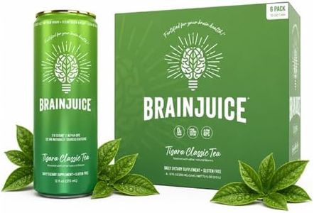BrainJuice Brain Health Support Drink for Energy & Focus, Vitamin C, B5, B6 & B12, L Theanine, Alpha GPC & Natural Caffeine from Green Tea, Vegan, Gluten Free, Tisara Classic Tea, 12 Oz Can, 6 Pack