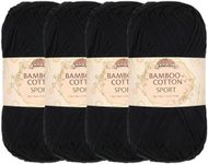 JubileeYarn Bamboo Cotton Sport Yarn - 50g/Skein - Midnight Black - 4 Skeins