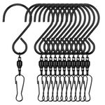 Qianyu 12 Pack Wind Spinner Swivel Hooks Clips for Hanging Plants 360 Degree Dual Windsock Clip Chain Hanging Hooks Bird Feeders Houses Planters Baskets Birdbaths Chimes Crystal Twisters (black)