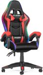 bigzzia RGB Gaming Chair with LED Lights and Ergonomic Computer Chair Reclining PU Leather High Back Video Game Chair with Headrest Adjustable Lumbar Support Linkage Armrest for Adults (Black/Red)