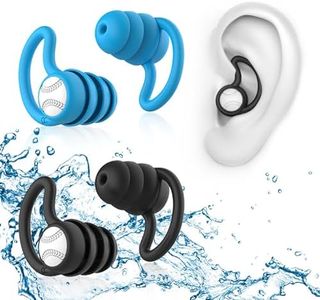 Swimming Ear Plugs Waterproof Earplugs - 3 Pairs Silicone Swim Ear Plugs for Adult Kids, Water Sports Earplugs for Showering, Bathing, Surfing - Keep Ear Water Out. (Blue, Black)