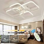 XEMQENER LED Dimmable Ceiling Lights with Remote, Chandelier Ceiling Light with 4 Squares, Flush Mount Ceiling Lamp for Living Room Kitchen Office Bedroom Dining Room(2800k-6000k, White, 6-15㎡)