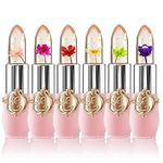 6 Packs Flower Jelly Lipstick Set Magic Temperature Color Change Lip Balm Long Lasting Moisturizer Lip Gloss Flower Jelly Lipstick Makeup Set (6PCS Set A)