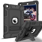 iPad 9.7 Case 2018/2017 iPad 6th/5th Generation Cases GUAGUA Kickstand Heavy Duty 3 in 1 High Impact Full-Body Rugged Bumper Shockproof Protective Tablet Case for iPad 9.7 2018/2017 Black