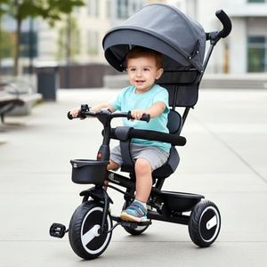 R for Rabbit Tiny Toes T30 Ace Tricycles for Kids with Premium EVA Wheels, Canopy, Adjustable Parental Control & Storage Basket | Baby Trike Cycle for 1.5 to 5 Years, Upto 25 Kg Boy & Girl (Grey)