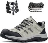 CC-Los Men's Hiking Shoes Waterproof | Suede Leather Lace-Free Lightweight Breathable Trekking Outdoor Work Shoe | Grey Size 8.5