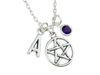 Personalised Pentacle Necklace, sterling or silver plated chain initial birthstone crystal, Pentagram Jewellery pagan wicca wiccan accessory yule gift witch Halloween costume protection charm goth