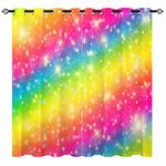 YUANZU Rainbow Striped Curtains, Galaxy Glitter Star Space Fantasy Pastel Clouds with Blackout 3D Printed Curtain, Thermal Insulated Eyelet Window Drapes for Girls Bedroom, 2 Panels W75cm x D166cm