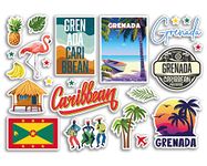 A5 Sticker Sheet Grenada Landmarks Vinyl Stickers - Caribbean Beach Summer Tropical Coast Flamingo Airport Stamps Skyline Flag Map Travel Holiday Scrapbooking Luggage #79214