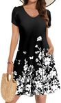 Zeagoo Floral Summer Dress A Line Casual Beach Dresses House Dresses for Women with Pockets Cotton Tee Shirt Dresses Vacation Outfits for Women 2024 Black Flowers M