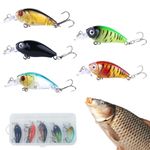 Proberos® 5pcs Fishing Lures Kit, 4.5cm/4g Realistic Fishing Lure Crankbaits Set with Hooks, Multicolor Wobblers with 3D Eyes, Sharp Treble Hooks, Fishing Hook Kit for Bass and Freshwater Game Fish