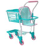 KOOKAMUNGA KIDS 2 in 1 Toy Shopping Cart with Hand Basket - Realistic Kids Grocery Cart with Baby Doll Front Seat Carrier - Toys for 2 to 7 Year Old Children - Blue Rainbow Colour