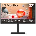 LG Monitor 27BA650 - FHD 1080p IPS 27 inch, 100Hz, 5ms, Office Display, Built-in Power/KVM/Speakers, USB-C, USB Hub, D-Sub, HDMI, DisplayPort, Matte Black
