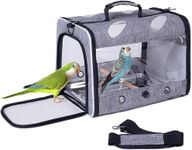 Interfashioner® Bird Carrier for Travel, Clear Bird Carrier with Metal Tray and Standing Perch for Parakeet Parrot Budgies Cockatiel(Grey)