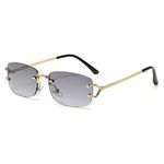 kachawoo Small Square Rimless Sunglasses for Women Metal Rimless Retro Sunglasses Luxury Brand Design Eyewear Slim Lens, Gold With Grey, Small