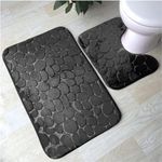 FAIRWAYUK Bathroom Mat Sets 2 Piece - Memory Foam Pedestal Set Non Slip, Super Soft Water Absorbent Toilet Bathroom Rug Sets, Microfibre Large Bathmat (Black)