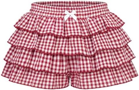 Womens Ruffle Shorts Red Gingham Dress Bloomers Cute Brunch Outfits Mini Micro Boyshorts Checkered Plaid Red and White Shorts
